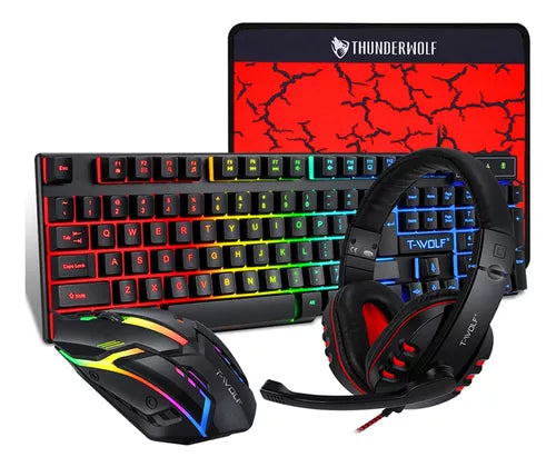 Combo Gamer T-Wolf Tf800 Con Teclado De 104 Teclas, 4 Pzs.